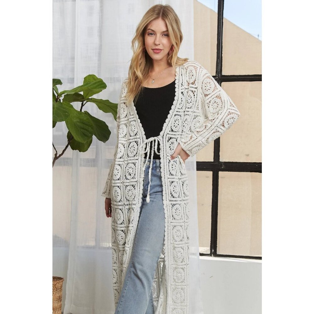 ADORA Long Sleeves Crochet Elastic Cardigan - Picture 8 of 9